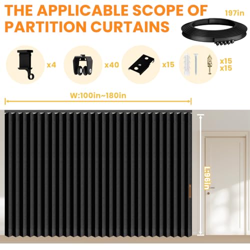 Blackout Accordion Room Divider Curtains with Ceiling Track for Bedroom Patio Sliding Door Q924855