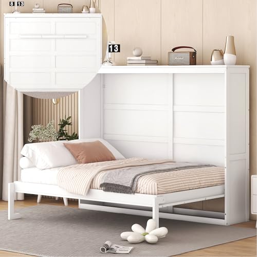 Modern Farmhouse Solid Wood Murphy Cabinet Bed Queen Gray B72702