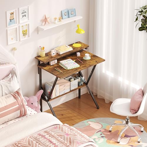 Small Desk with Adjustable Monitor Stand for Small Spaces, Grey G4959
