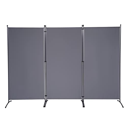 Room Divider Screen 3 Panel Folding Partition with Metal Frame, Grey N348