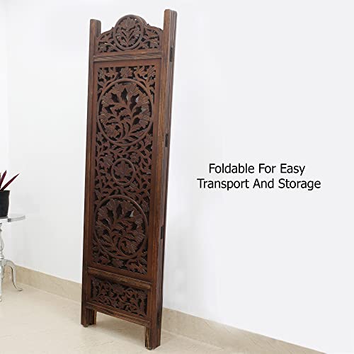 4 Panel Folding Wood Room Divider, Antique Brown, 72 x 80 P209