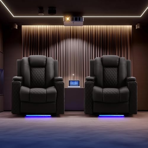 Power Recliner Chair PU Leather Electric Massage with Cup Holders and LED Lighting S66153