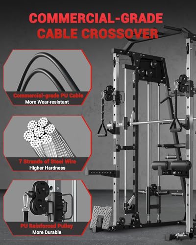 Smith Machine Home Gym All in One Squat Rack Power Cage with Cable Systems E5406