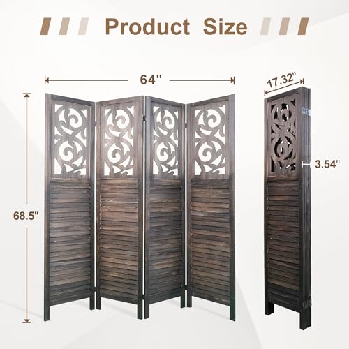 6 Panel Wooden Room Divider with Shelves P850285