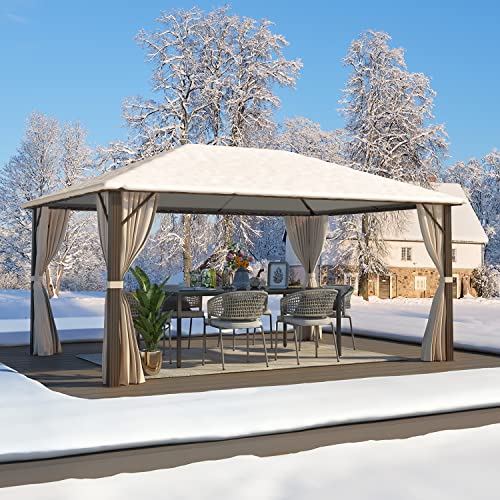 10x13 Hardtop Gazebo with Polycarbonate Double Roof, Aluminum Frame, Curtains and Netting S2701