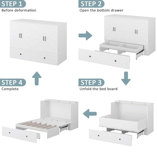 Murphy Bed with Storage & Charging Station, Foldable Panel, Distressed White C449393