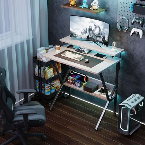 Small Desk with Adjustable Monitor Stand for Small Spaces, Grey G4959