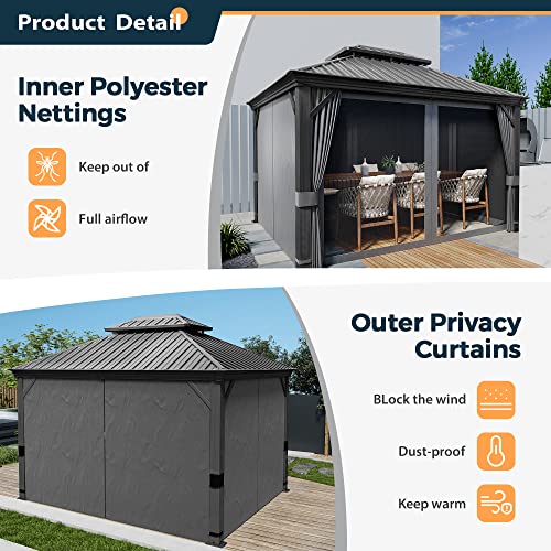 10 x 12 ft Hardtop Gazebo with Netting and Curtains for Patio, Deck, Backyard X60892