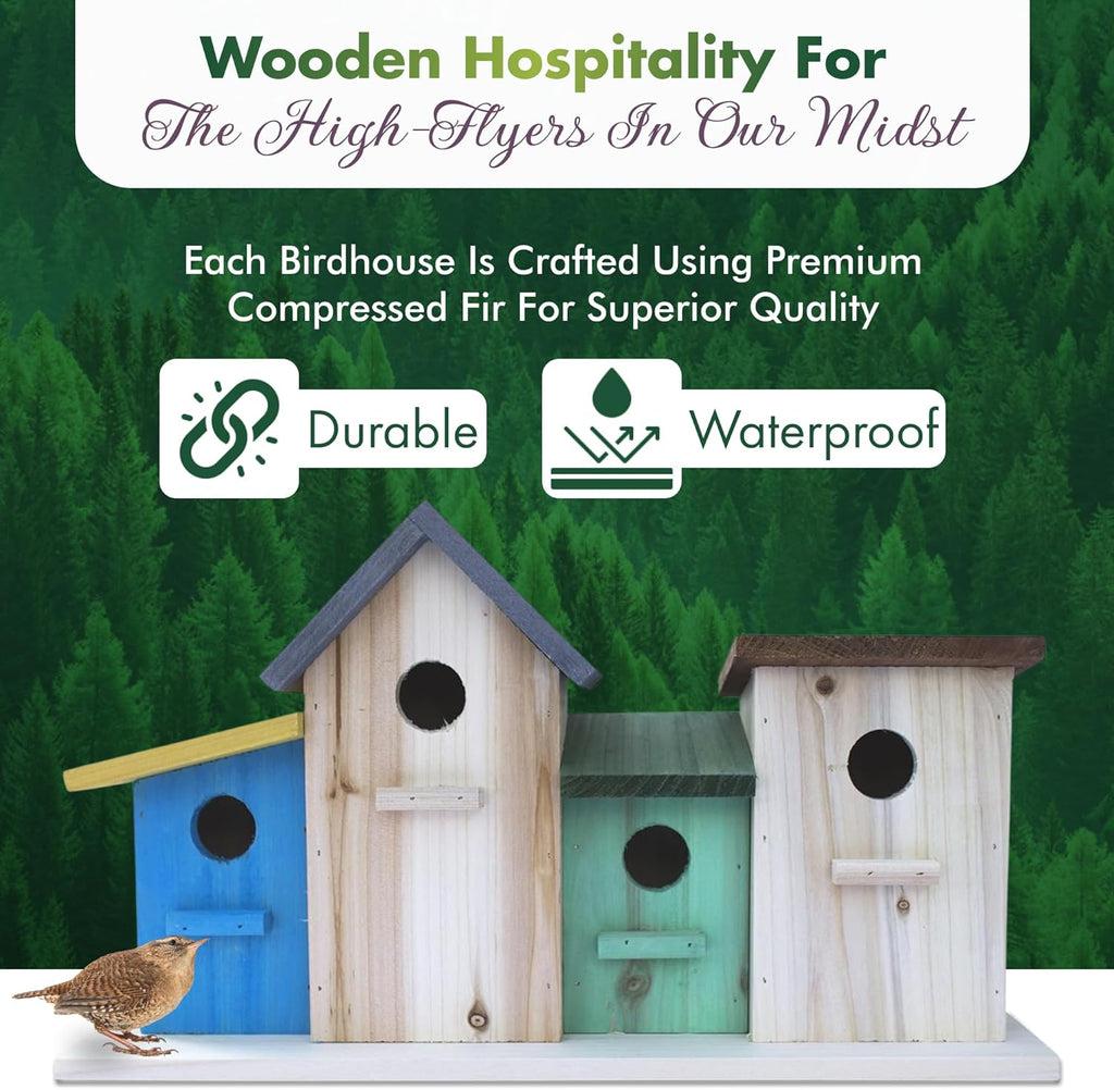 4 Hole Bird House for Outside Hanging, Decorative Feeder for Bluebirds Wrens Chickadees G339