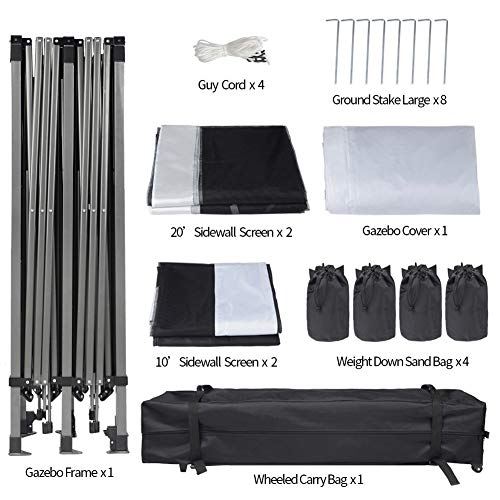 10 x 20 ft Pop Up Canopy with Removable Sidewalls and Carry Bag D431035