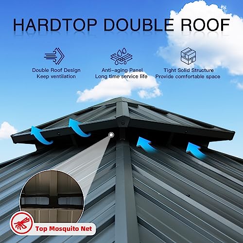 10 x 10 ft Hardtop Gazebo with Netting and Curtains, Galvanized Steel Roof for Patio K80436