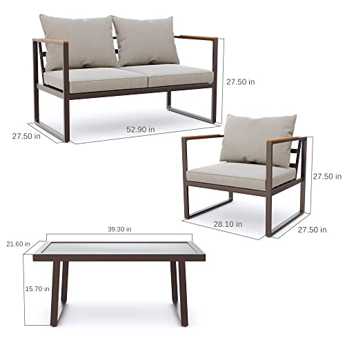 4-Piece Outdoor Patio Furniture Set with Sofa and Tempered Glass Table B6490
