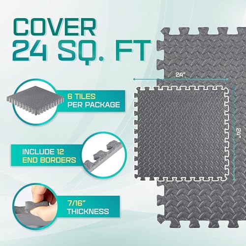 Puzzle Exercise Mat for Home Gym, EVA Interlocking Foam Floor Tiles with Border O344855