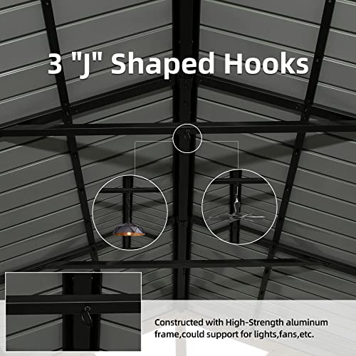 10 x 10 ft Hardtop Gazebo with Netting and Curtains, Galvanized Steel Roof for Patio K80436