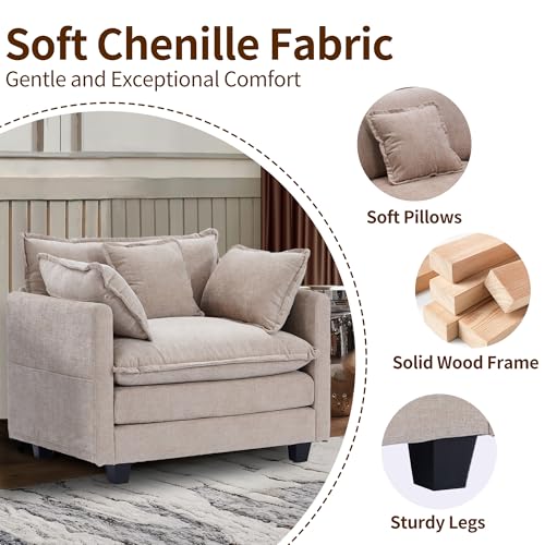 Chenille Lounge Chair with Ottoman, Beige, 1-Seat R52165