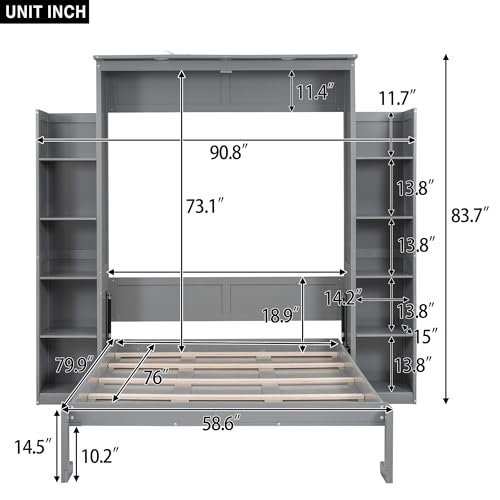 Full Size Murphy Bed with Shelves and LED Lights Y757881