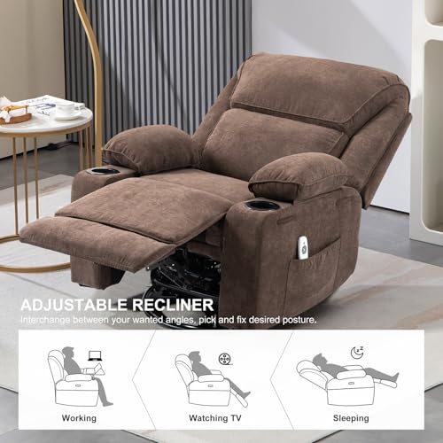 Massage Recliner Chair with Heat, Swivel Rocking, Cup Holders L468