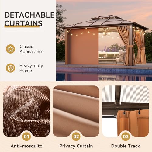 12x16 Hardtop Gazebo with Netting and Curtains for Patio K27275