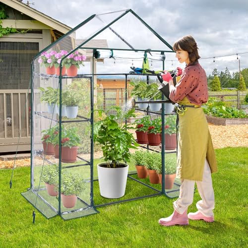 Greenhouse for Outdoors with Mesh Side Windows, 3 Tiers 4 Shelves, Portable Warm House for Plants V676