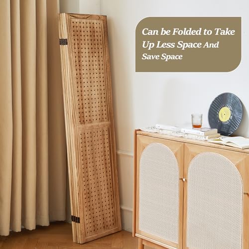 Wooden Pegboard Room Divider with Folding Privacy Screen, 5.6Ft, Light Brown D937870