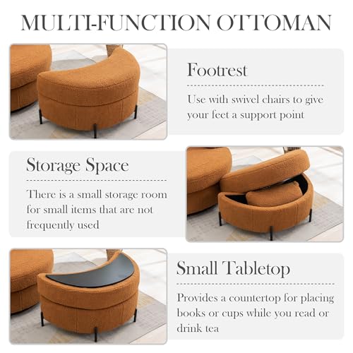 Oversized Swivel Barrel Chair with Ottoman, Chenille, Beige M813