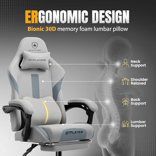 Gaming Chair Ergonomic Office Chair with Foot Rest, Breathable Fabric Computer Chair with Headrest and Lumbar Support O7023