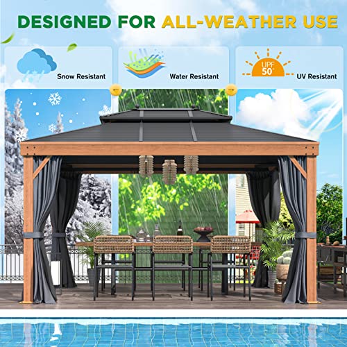 12x20 ft Hardtop Gazebo Double Roof Galvanized Steel Canopy Outdoor Aluminum Frame with Netting and Curtains X191579