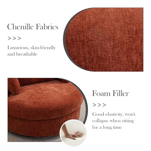Oversized Swivel Barrel Chair with Ottoman, Chenille, Beige M813