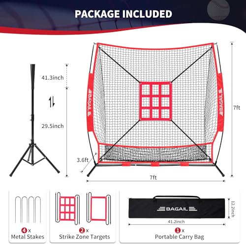 Baseball & Softball Practice Net with Bow Frame, Portable, with Batting Tee and Carry Bag B6660