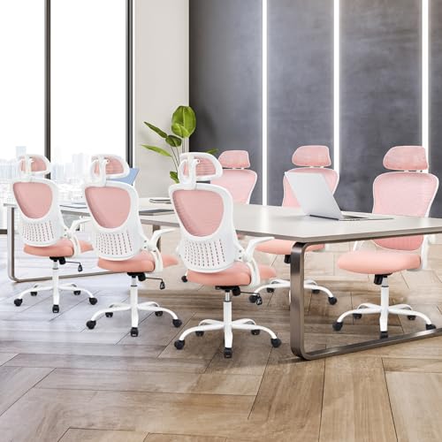 Ergonomic High-Back Mesh Rolling Desk Chair with Adjustable Headrest, Pink S9181