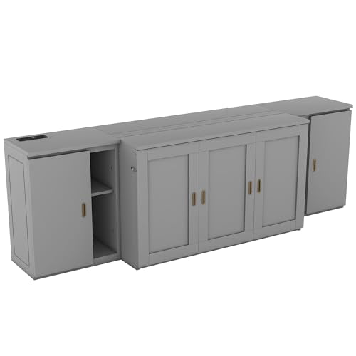 Murphy Bed Chest with Shelves and USB Ports, Foldable Wood Frame Y56482