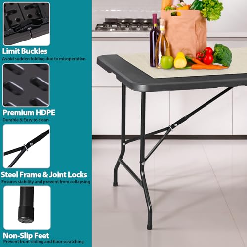 Portable 4 Foot Plastic Folding Table, Indoor Outdoor Heavy Duty, White Y15191