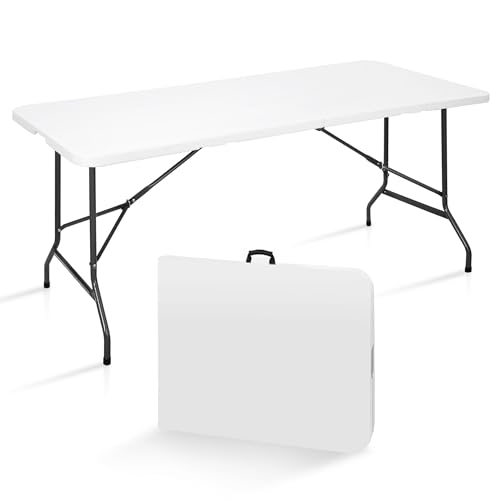 Portable 4 Foot Plastic Folding Table, Indoor Outdoor Heavy Duty, White Y15191