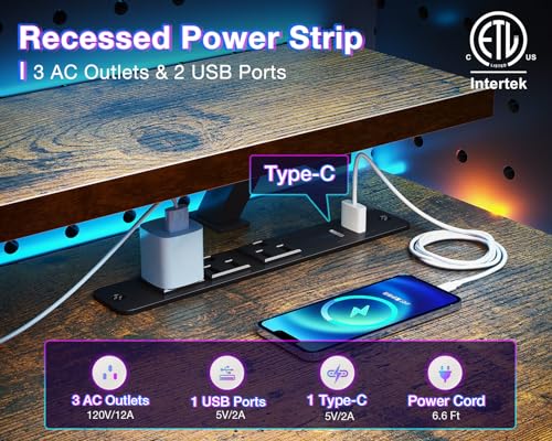 Reversible Gaming Desk with USB Charging Port and LED Lights, 40 Inch Computer Desk with Storage Shelves M571