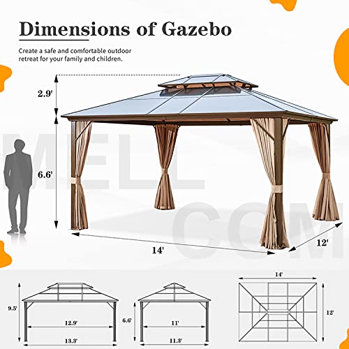 10x13 Hardtop Gazebo with Polycarbonate Double Roof, Aluminum Frame, Curtains and Netting S2701