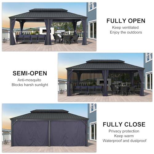 10' x 14' Permanent Hardtop Gazebo with Galvanized Steel Double Roof, Curtains and Netting Included M871