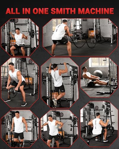 Smith Machine Home Gym All in One Squat Rack Power Cage with Cable Systems E5406