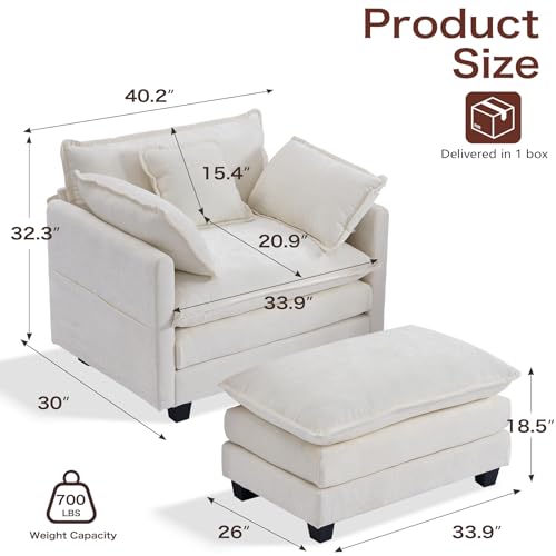 Chenille Lounge Chair with Ottoman, Beige, 1-Seat R52165
