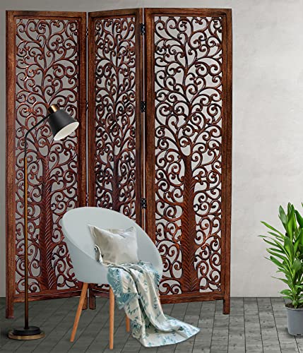 4 Panel Folding Wood Room Divider, Antique Brown, 72 x 80 P209