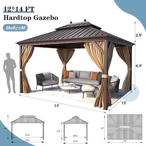 12x16 ft Hardtop Gazebo with Double Roof, Curtains and Netting T94173