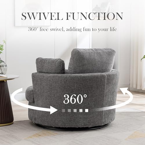 Oversized Swivel Barrel Chair with Ottoman, Chenille, Beige M813