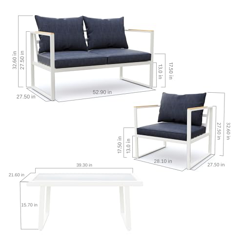 4-Piece Outdoor Patio Furniture Set with Sofa and Tempered Glass Table B6490