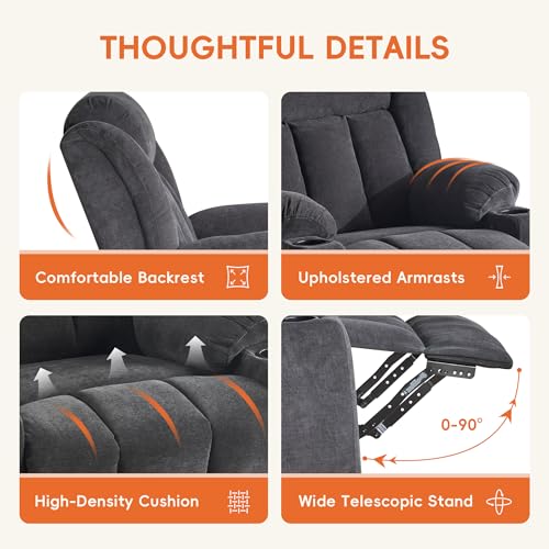 Swivel Recliner Chair with Massage and Heat, Fabric Upholstery, Lime Gray Y550941