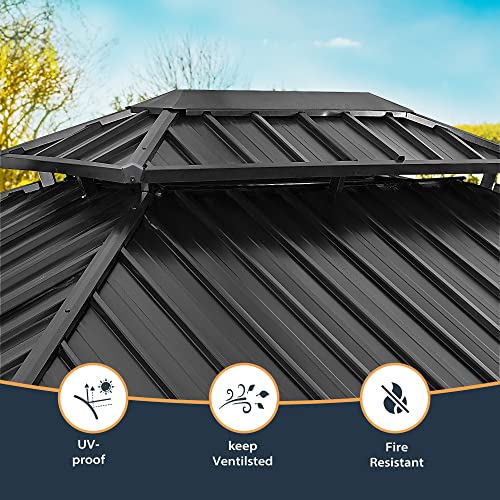 10 x 12 ft Hardtop Gazebo with Netting and Curtains for Patio, Deck, Backyard X60892