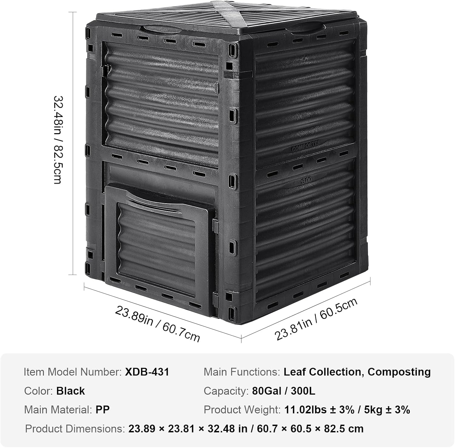 Garden Compost Bin 80 Gallon, BPA Free Composter, Outdoor Composting Bin with Top Lid and Bottom Door A75916