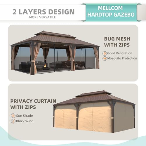 12x16 ft Hardtop Gazebo with Double Roof, Curtains and Netting T94173