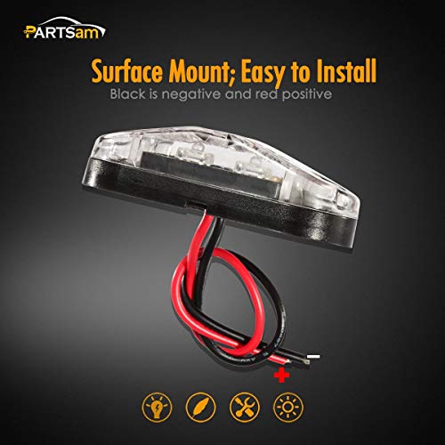 2.5 Inch Oval Amber LED Side Marker Lights with Clear Lens, Surface Mount for Trailer Truck Boat Marine, 12V C59066