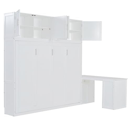 Twin Murphy Bed with Closet, Drawers & Desk, White Q211