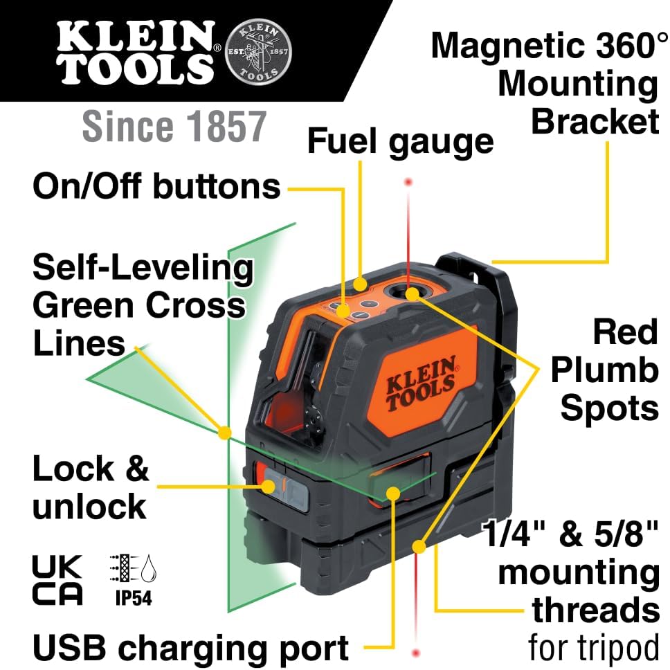 Self-Leveling Laser Level, Rechargeable, Cross-Line with Magnetic Mounting Clamp A77740