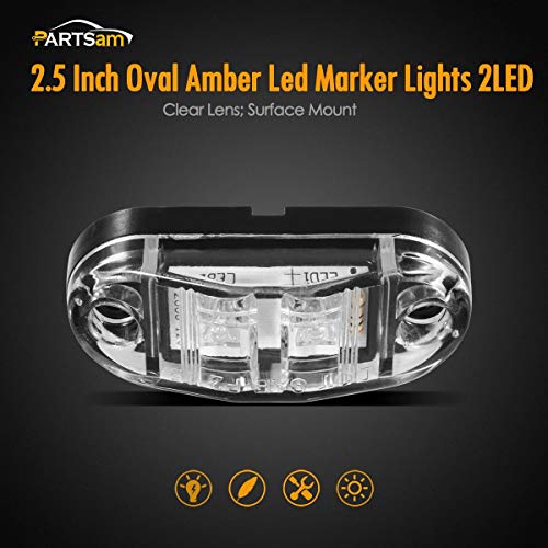 2.5 Inch Oval Amber LED Side Marker Lights with Clear Lens, Surface Mount for Trailer Truck Boat Marine, 12V C59066